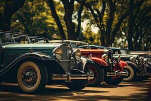 AI generated Vintage cars in a row at a car show - vintage filter, AI Generated photo