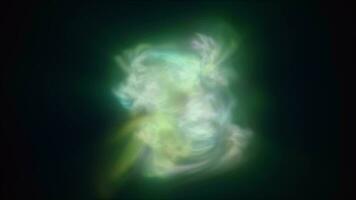 Multicolored energy loop glowing green cosmic magic smoke dust futuristic bright background video