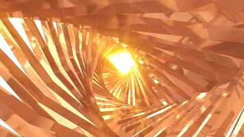 Abstract metallic shiny golden yellow polyhedral tunnel frame made of lines of hexagonal edges, mechanical high-tech tunnel futuristic, abstract background video