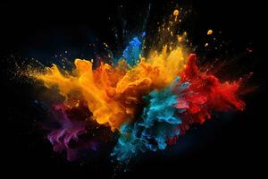 AI generated Colorful abstract paint explosion isolated on black background. Abstract colored background, Color dust splash on a dark black background, AI Generated photo