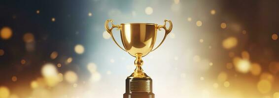 AI generated Champion golden trophy for winner background. Success and achievement concept. Generative AI photo