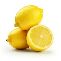 AI generated Hyper-realistic stack of lemon on white background photo