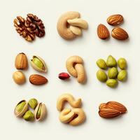 AI generated many types of nuts on the background photo