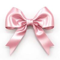 AI generated Hyper-Realistic photo of pink gift ribbon bow on white background