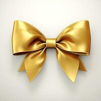 AI generated Hyper-Realistic photo of Golden gift ribbon bow on white background