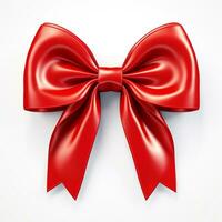 AI generated Hyper-Realistic photo of Red gift ribbon bow on white background