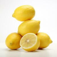 AI generated Hyper-realistic stack of lemon on white background photo