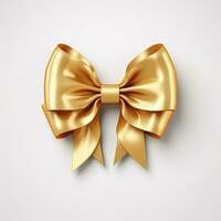 AI generated Hyper-Realistic photo of Golden gift ribbon bow on white background