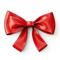 AI generated Hyper-Realistic photo of Red gift ribbon bow on white background