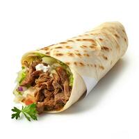 ai generado ai generado hiper realista delicioso shawarma en blanco antecedentes foto