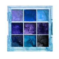 Blue eye shadow isolated top view. Watercolor makeup. For postcards and banner. png