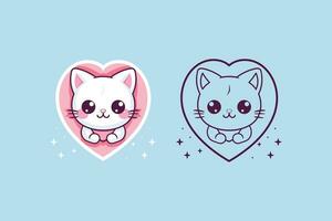 Valentines Day Kawaii cat icon vector. Cat icon. Valentines Day. Kawaii cat icon vector