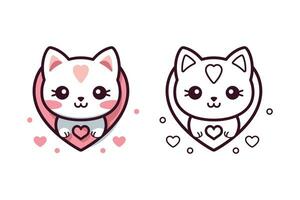 Valentines Day Kawaii cat icon vector. Cat icon. Valentines Day. Kawaii cat icon vector