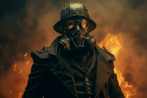 AI generated Antique Man gas mask steampunk. Generate Ai photo