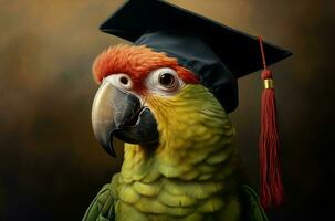 AI generated Colorful Graduate parrot school. Generate Ai photo