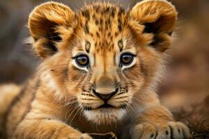 AI generated Small Lion cub. Generate Ai photo