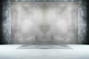 AI generated A large, blank, textured wall with a floor in front of it, soft lighting, A grey black and white background backdrop photo