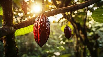 ai generado Fresco cacao Fruta con ligero exposición ai generativo foto