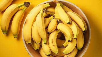 AI generated Top view sweet banana on the wooden table AI Generative photo