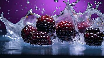 AI generated Portrait fresh black berry with water splash AI Generative photo