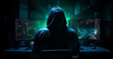 AI generated hacker hacking wearing hoodie photo