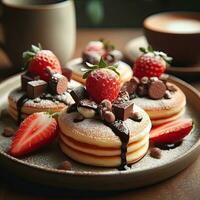 AI generated Delicious pan cake with strawberry chocolate topping AI Generative photo