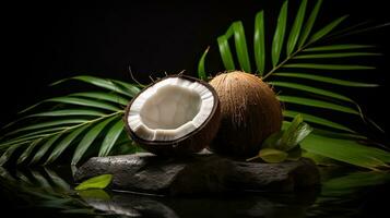 AI generated Fresh coconut fruit with leaf AI Generative photo