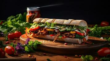 AI generated Submarine sandwich on the table AI Generative photo