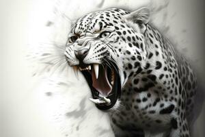 AI generated Close up of a roaring leopard isolated of transparent background. generative ai photo