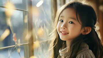 AI generated Little Girl Gazing Out of a Window photo