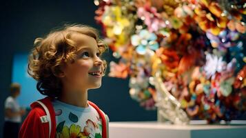 AI generated Colorful Sculpture Stands Tall as a Little Girl Admires photo