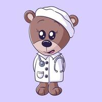 Cute bear is standing alone and wearing a doctors gown vector