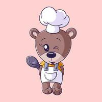 Cute bear is standing alone and wearing a cooks clothes vector