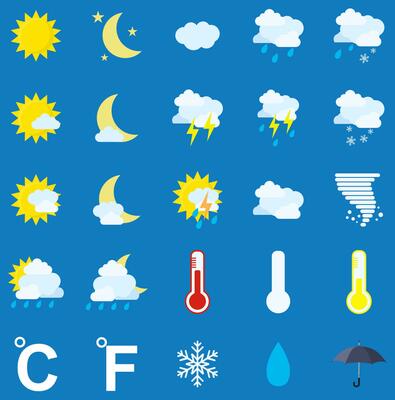 Weather icons on blue background