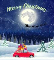 Christmas card design of car with tree on the top vector