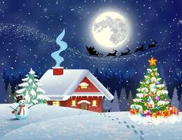 house in snowy Christmas landscape at night vector