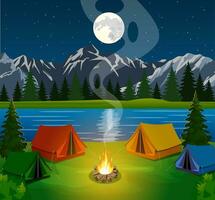 poster showing campsite with a campfire vector