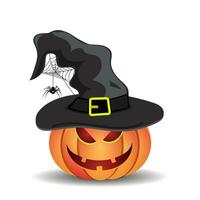 Halloween pumpkin with witches hat vector