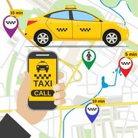 Smartphone with taxi service application vector