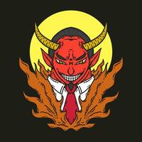 Cool Devil Head and Fire Vector Illustration