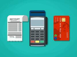 pos terminal, paper receipt and debit credit vector