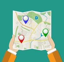 Folded Paper Map In Hand vector