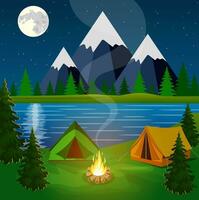 poster showing campsite with a campfire vector