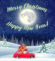 Christmas card design of car with tree on the top vector