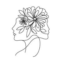 2 Face With Flowers Minimalistic Line Art vector