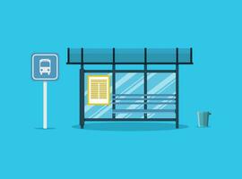 Empty Bus Stop with bench and trash vector