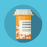 Glass container with medical pills capsules. vector