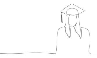 Graduate woman one line continuous. Line art graduate gird outline silhouette. Hand drawn vector art.