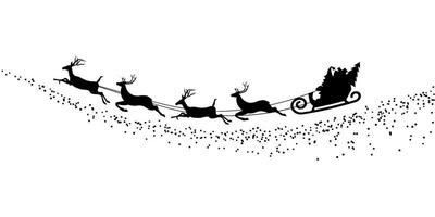 silhouette Santa Claus flying with deer vector