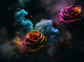 AI generated a colorful rose with smoke coming out of it photo